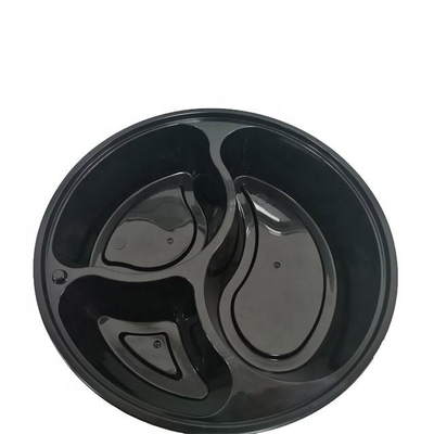 3 ngăn Thức ăn nhanh Hộp nhựa Pp Take Away Dùng một lần Màu đen