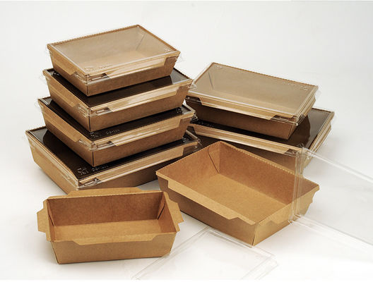Hộp ăn trưa Kraft nâu Takeaway dùng một lần có nắp PET