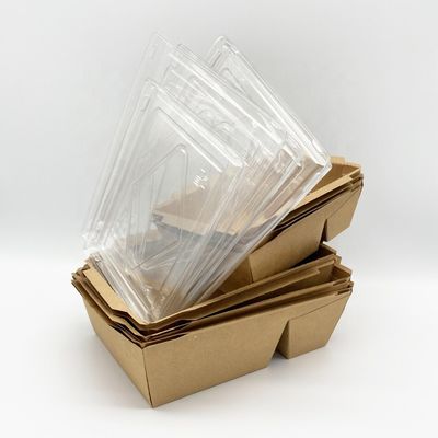 Hộp đựng giấy thủ công dùng một lần có nắp nhựa trong suốt
