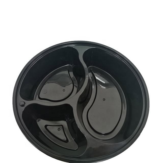 3 ngăn Thức ăn nhanh Hộp nhựa Pp Take Away Dùng một lần Màu đen
