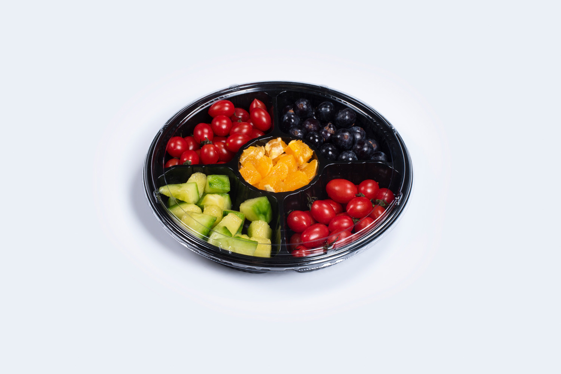 FDA / EU Vòng / hình chữ nhật / Hình thuyền Bao bì thực phẩm bằng nhựa Hộp sushi với nắp chống sương mù