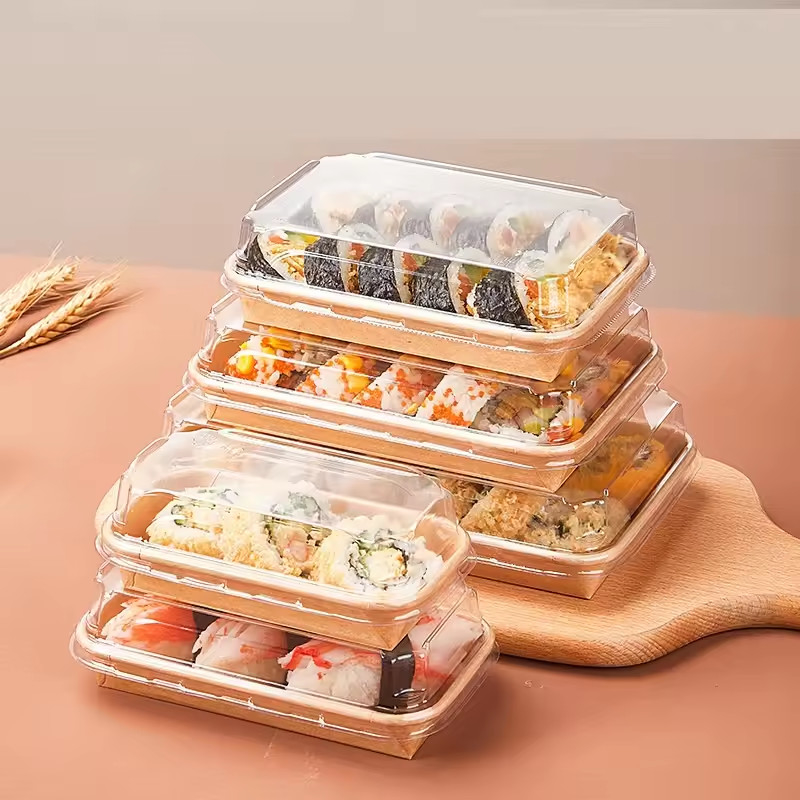Thẻ Sushi có thể phân hủy Thùng chứa Sushi giấy tái chế với thùng đựng bánh nắp