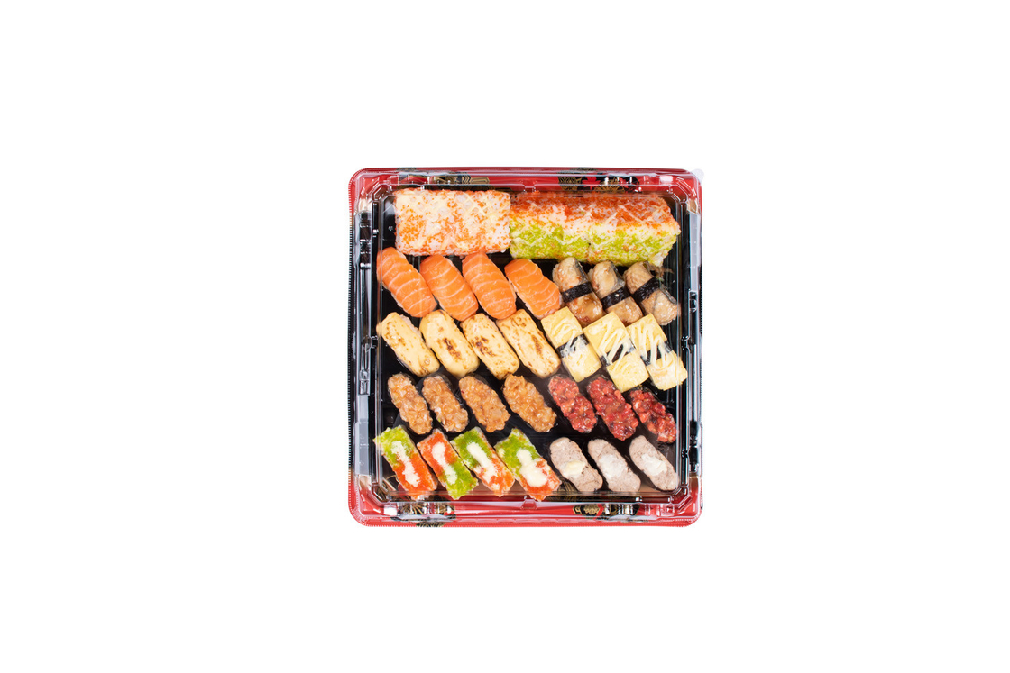 Hắc Đỏ hộp sushi dùng một lần với nắp trong suốt mang ra khay sushi bánh trái cây món tráng miệng