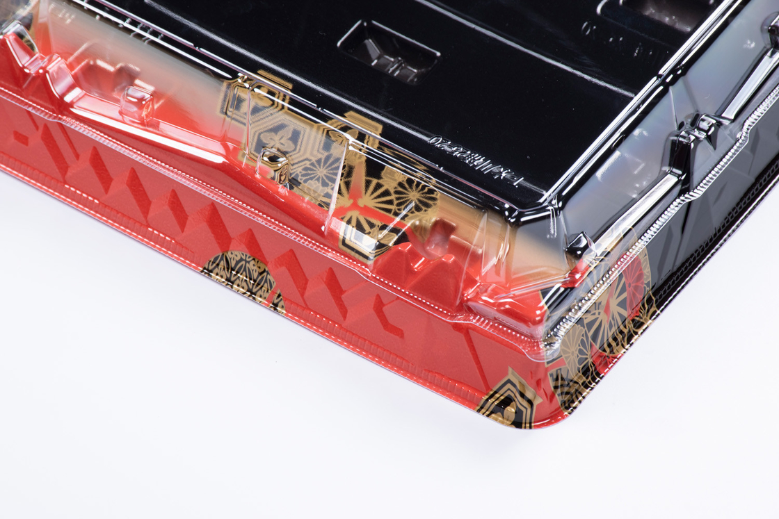 Hắc Đỏ hộp sushi dùng một lần với nắp trong suốt mang ra khay sushi bánh trái cây món tráng miệng