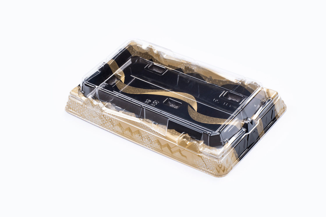 Sushi Tray với nắp chống sương mù Sushi Box dùng một lần để đi Box Black Plastic Container