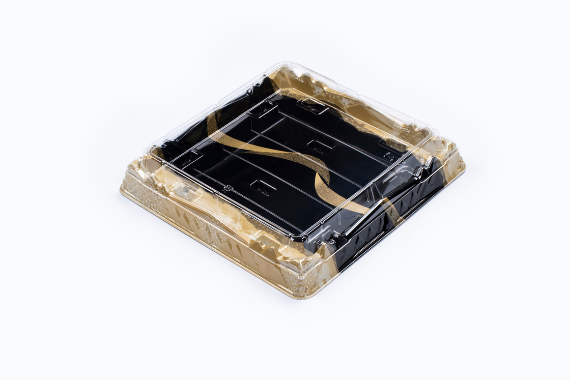 Sushi Tray với nắp chống sương mù Sushi Box dùng một lần để đi Box Black Plastic Container