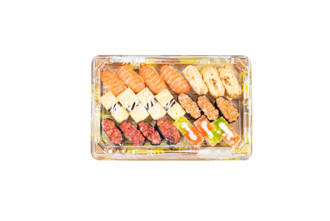 Thẻ Sushi với nắp cho đồ ăn và món tráng miệng vật nuôi dùng một lần với hộp bánh ngọt