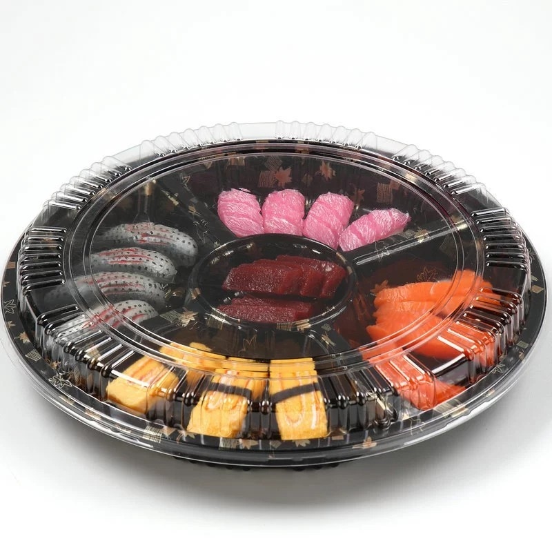 Một lần năm hộp đóng gói bổ sung nhựa với nắp hộp Bento Nhật Bản hộp sushi tròn