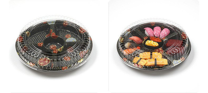 Thẻ đơn đặt hàng Sushi Box Round Plastic With Cover Five Grid Salmon Thorn Body Sold Packing Lunch Box