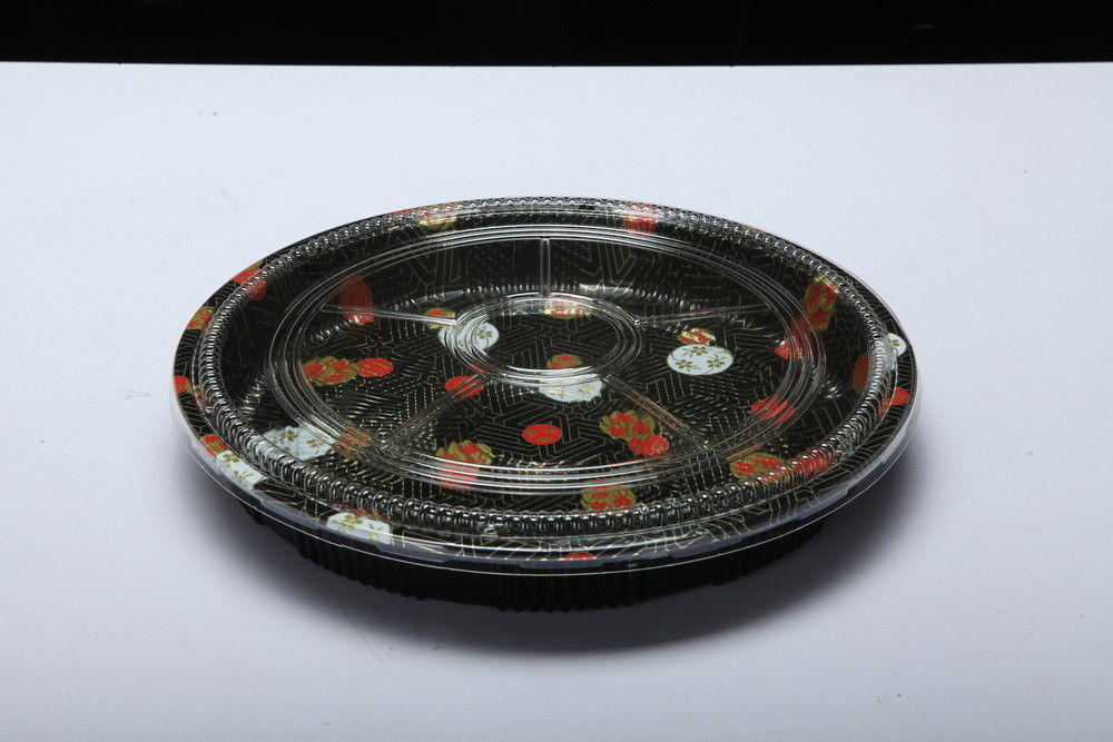 Hộp khay nhựa dùng một lần, khay sushi tròn, khay đựng thức ăn mang đi