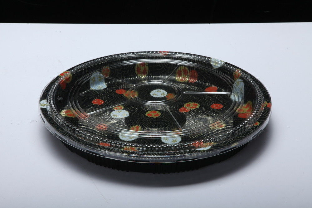 Hộp khay nhựa dùng một lần, khay sushi tròn, khay đựng thức ăn mang đi