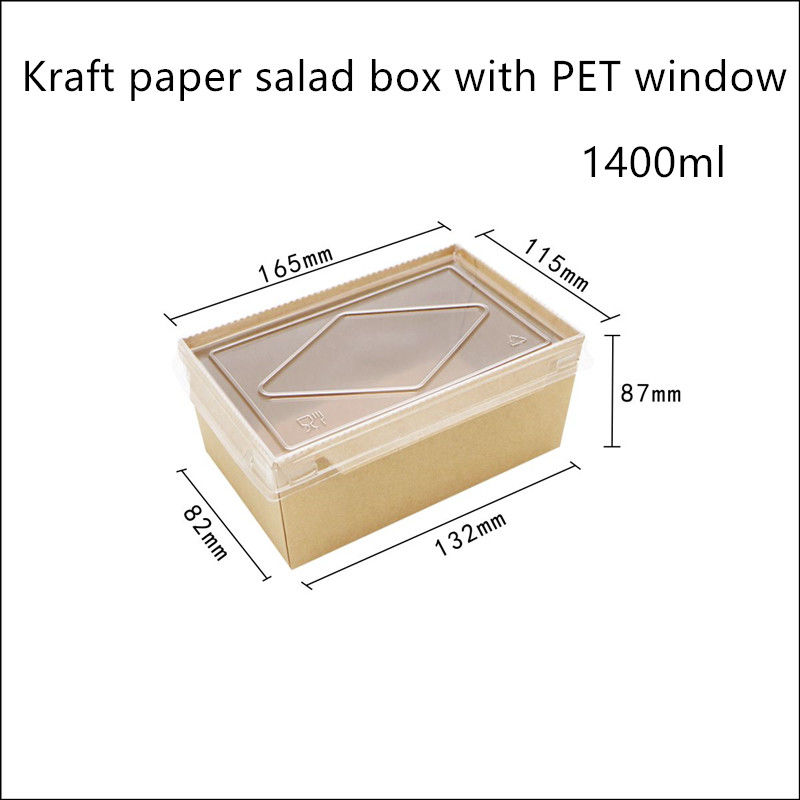 Nắp PET Giấy Kraft Hộp đựng thực phẩm dùng một lần 2100 1600 1400ml