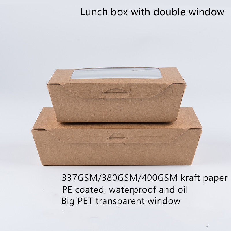 Hộp cơm giấy Kraft 1200ml 337 380 400gsm với cửa sổ PET