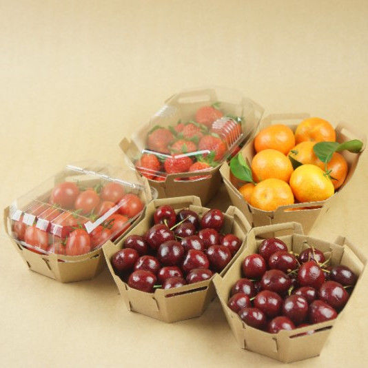 Khay hoa quả giấy Kraft 350gsm có thể tái chế với nắp PET