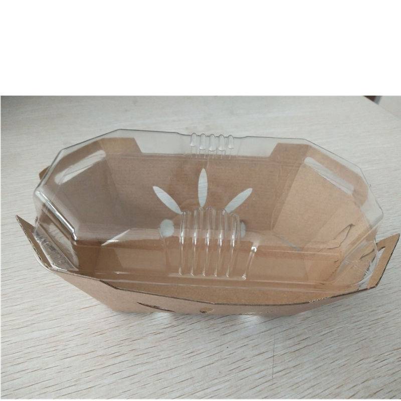 Khay hoa quả giấy Kraft 350gsm có thể tái chế với nắp PET