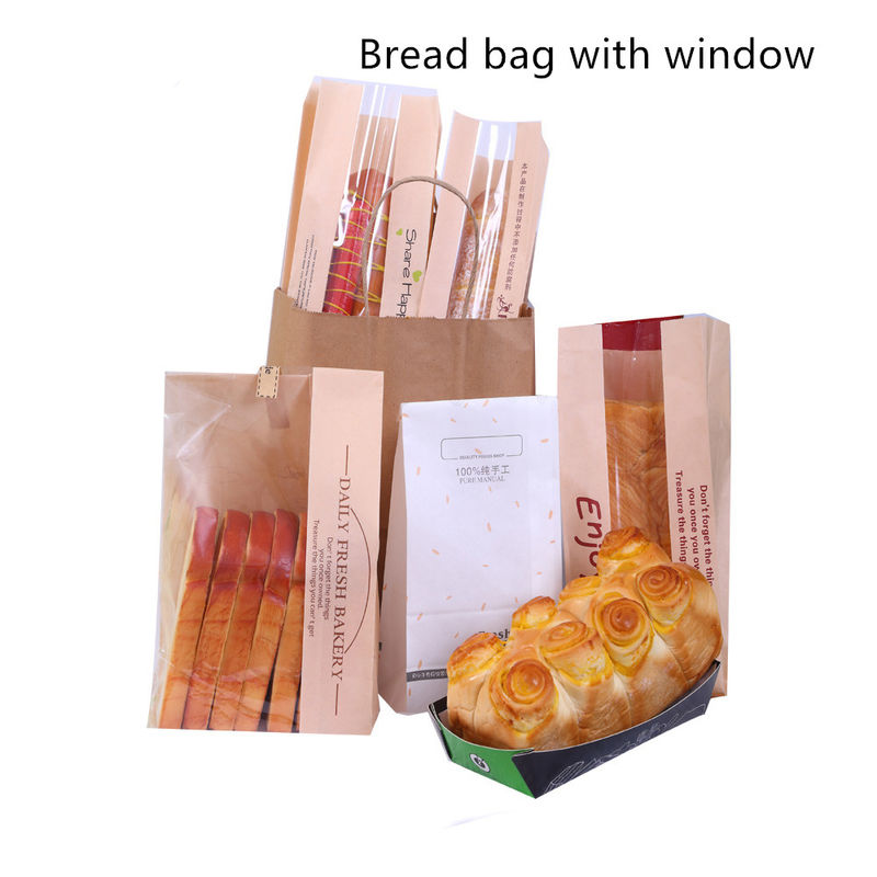 Túi ăn trưa giấy Kraft tráng PE có thể tái chế cho bánh mì nướng