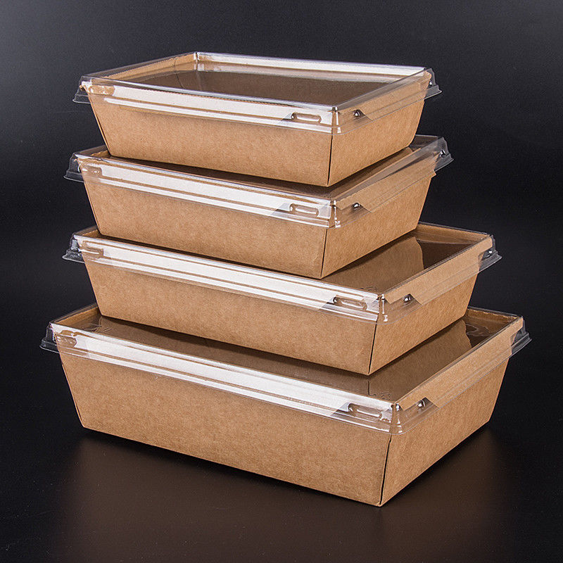 Hộp ăn trưa Kraft nâu Takeaway dùng một lần có nắp PET