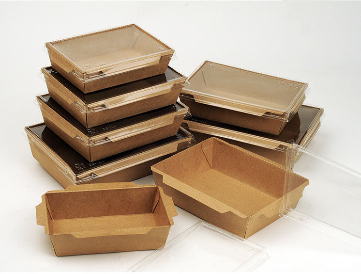 Hộp ăn trưa Kraft nâu Takeaway dùng một lần có nắp PET