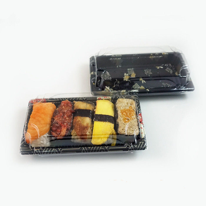 Lấy ra bao bì thực phẩm hình chữ nhật phục vụ khay sushi với nắp