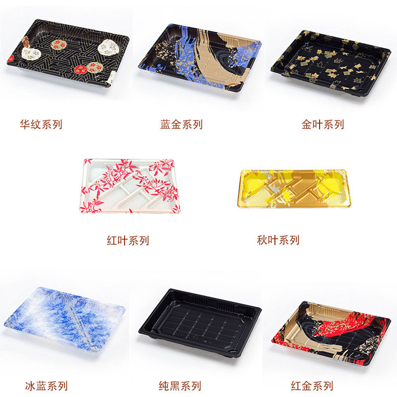 Logo kích thước tùy chỉnh một lần sử dụng PET đĩa sushi nhựa với vỏ chứa thức ăn mang đi