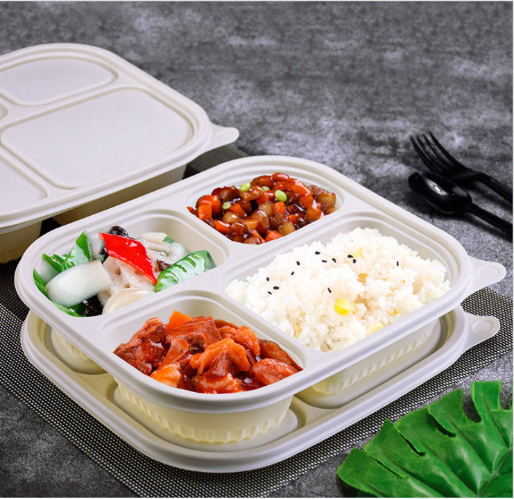 Bột bắp phân hủy dùng một lần Hộp đựng thực phẩm bốn ngăn không đều