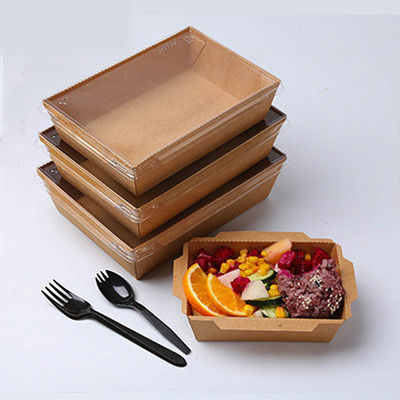 Salad PET Nắp Giấy Kraft hình chữ nhật Hộp đựng thực phẩm dùng một lần có nắp