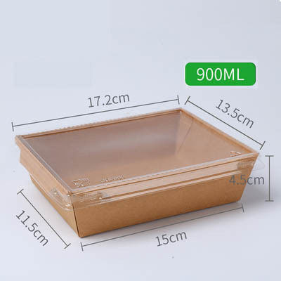 Salad PET Nắp Giấy Kraft hình chữ nhật Hộp đựng thực phẩm dùng một lần có nắp